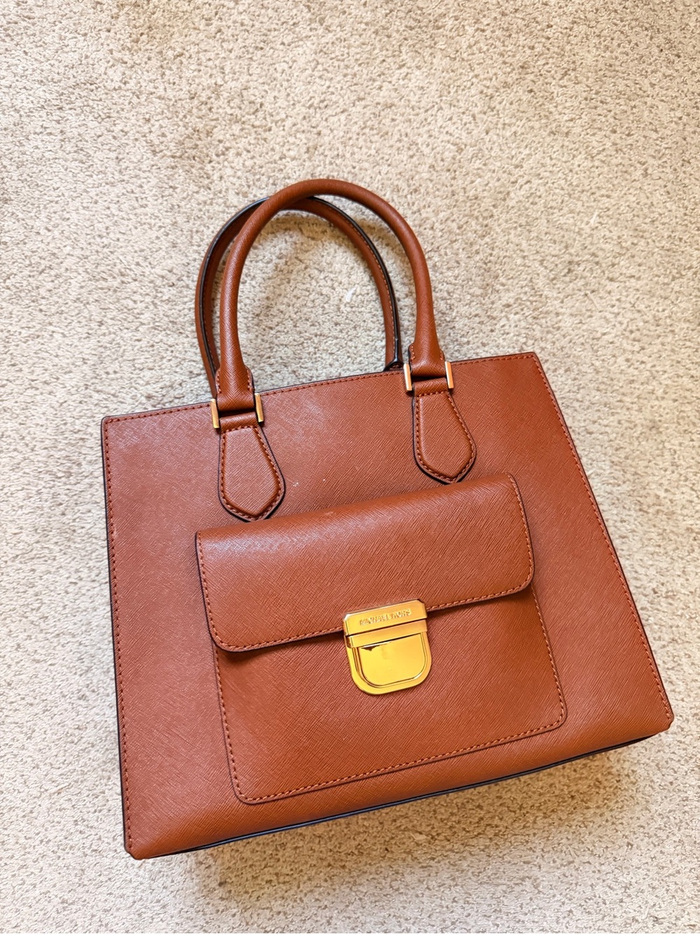 Michael Kors Chestnut Saffiano Leather Satchel with Front Pocket